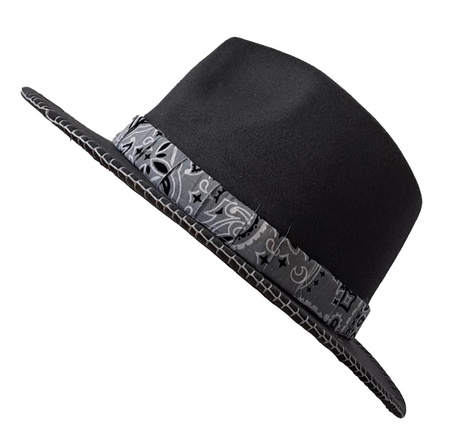 Grey Bandana Wide Brim Fedora