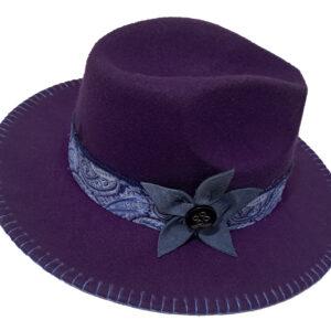 Purple/ Blue Flower Wide Brim Fedora