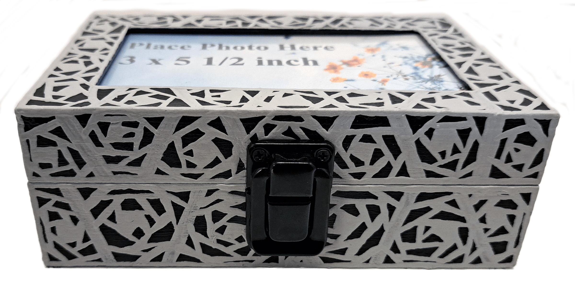 Black/ Grey Top Load Photo Jewelry Box