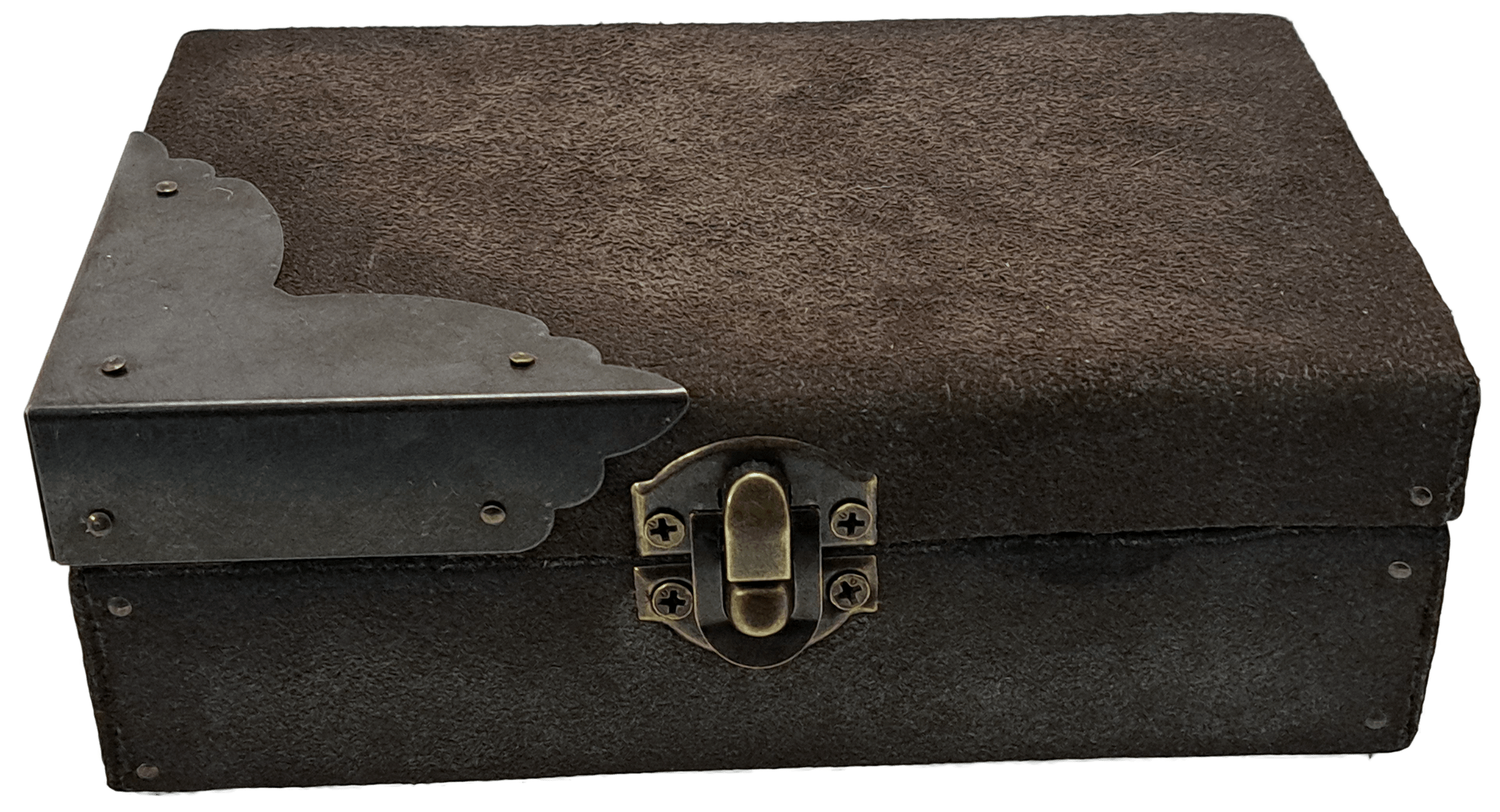 Brown Brass Suede Jewelry Box